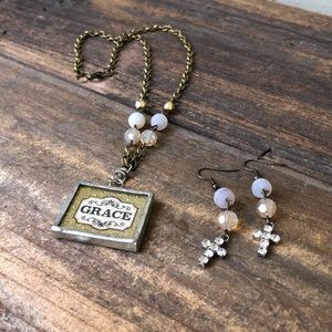 Grace and Mercy Necklace with Cross Earrings